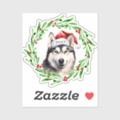 Kersthond Siberische Husky Santa Hat Vakantie Sticker (Vel)
