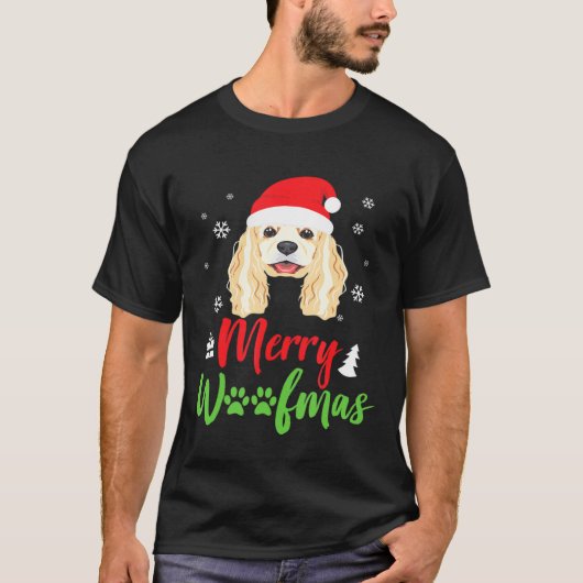 Kersthond Spaniel Merry Woofmas T-shirt (Voorkant)