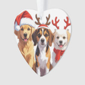Kersthond Trio Santa Hat Antlers Ornament (voorkant)
