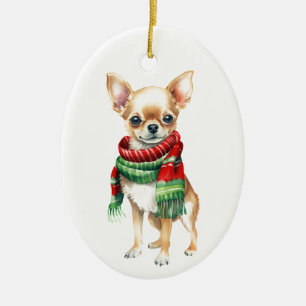 Kersthond, Vakantie Chihuahua Keramisch Ornament
