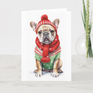 Kersthond, Vakantie Franse Bulldog BLANK Feestdagen Kaart