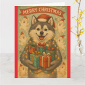 "Kersthond" Vouwkerstkaart Kaart (Gele Bloem)