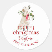 Kersthond vrolijk kerst typografie ronde sticker (Voorkant)