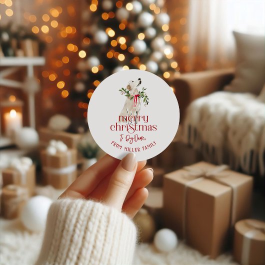 Kersthond vrolijk kerst typografie ronde sticker