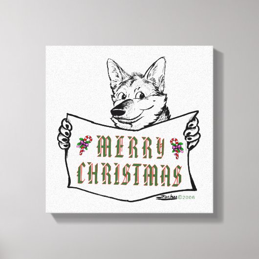 Kersthond: Vrolijk kerstfeest! Canvas Afdruk (Voorkant)