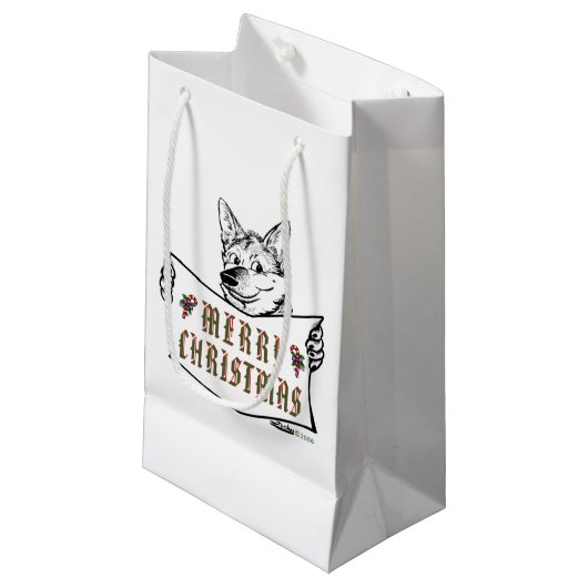 Kersthond: Vrolijk kerstfeest! Klein Cadeauzakje (Voorkant Gekanteld)