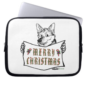 Kersthond: Vrolijk kerstfeest! Laptop Sleeve