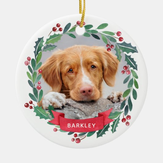Kersthond Waterverf Persoonlijke foto Keramisch Ornament (Voorkant)