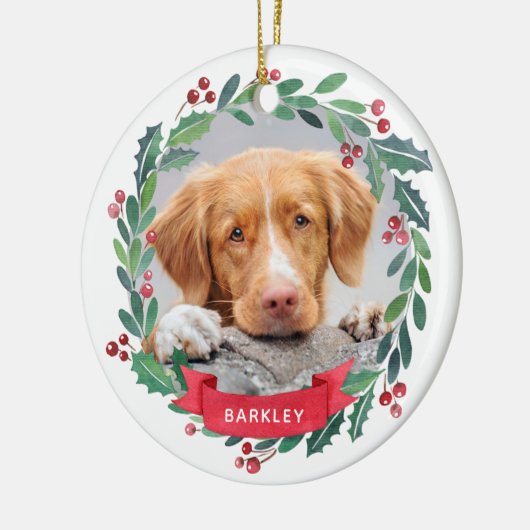 Kersthond Waterverf Persoonlijke foto Keramisch Ornament (Links)