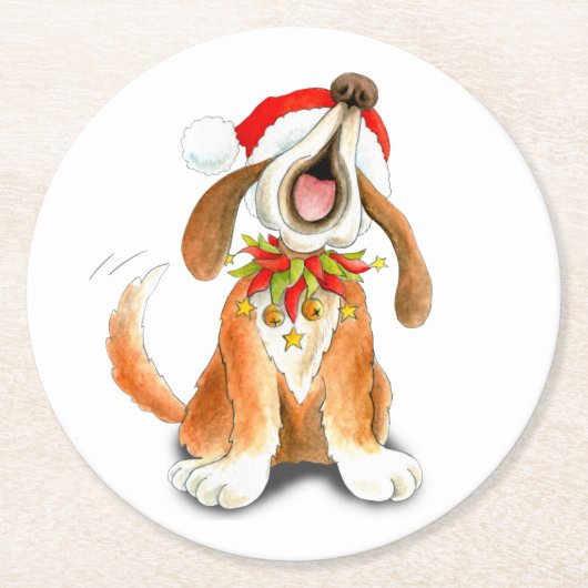 Kersthond zingt onderzetters voor kunstpapier (Voorkant)