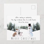 Kersthonden die wachten op een stok van een sneeuw briefkaart (Voorkant / Achterkant)