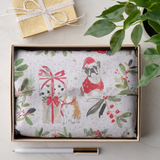 Kersthonden en groenpatroon tissuepapier (Geschenk)