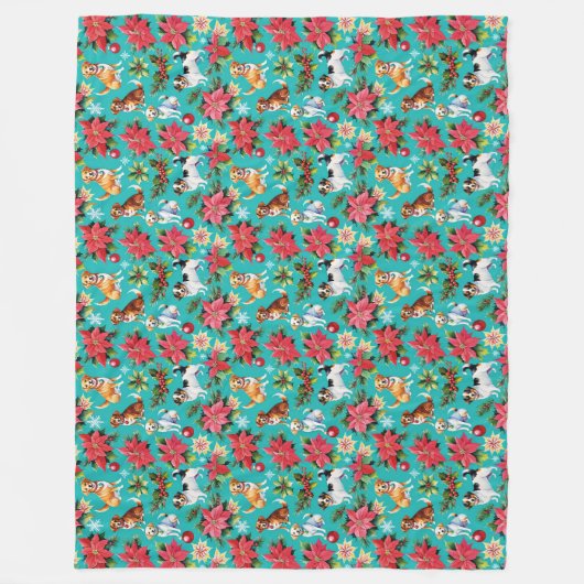 Kersthonden en Holly Holiday Festival Fleece Deken (Voorkant)