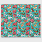 Kersthonden en poinsettia's cadeaupapier (Vlak)