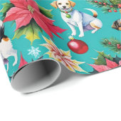 Kersthonden en poinsettia's cadeaupapier (Rol Hoek)