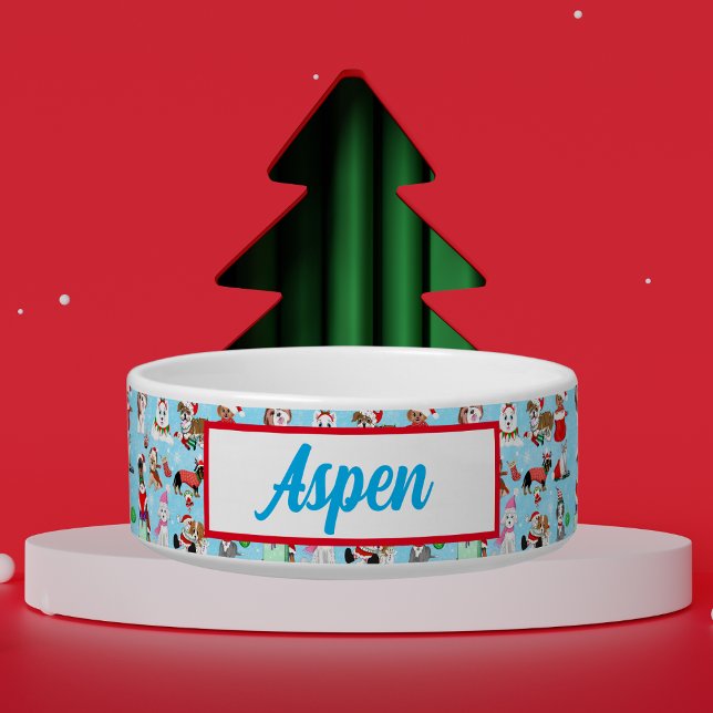 Kersthonden Feestelijke Huisdier Naam Voerbakje (Fun whimsical Christmas pattern that is fun to add to your Christmas decorations! )