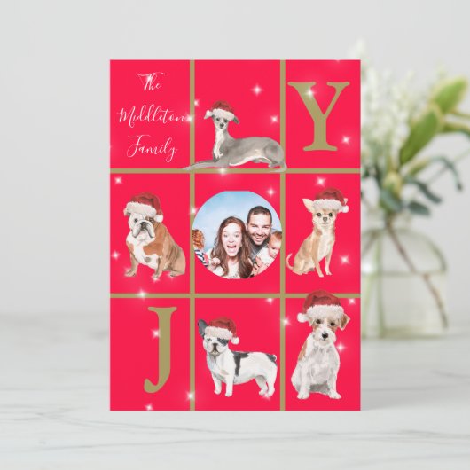 Kersthonden Foto van Fun Red Holiday Card Feestdagenkaart (Staand voorkant)