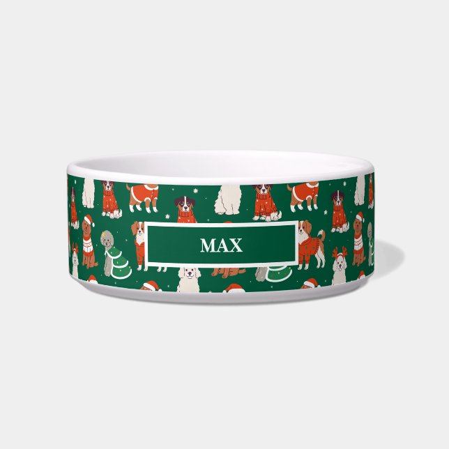 Kersthonden gepersonaliseerd huisdier voerbakje (Voorkant)