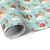 Kersthonden in Cosy Scarves Patroon Cadeaupapier (Rol Hoek)