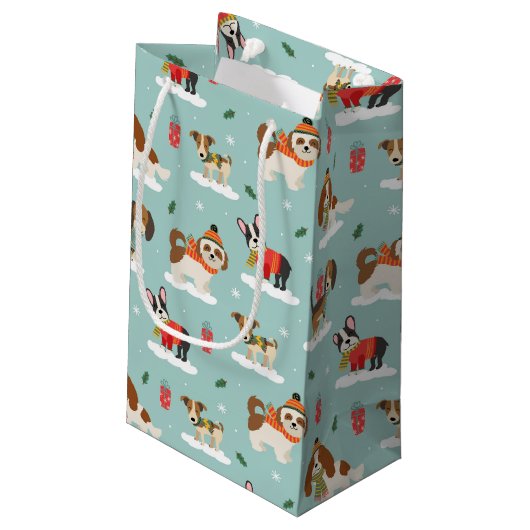 Kersthonden in Cosy Scarves Patroon Klein Cadeauzakje (Achterkant Gekanteld)