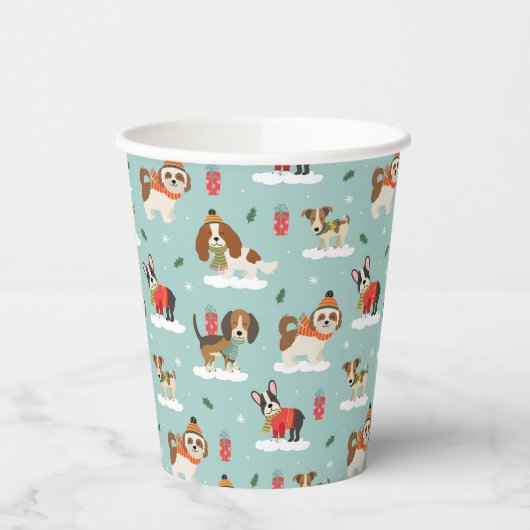 Kersthonden in Cosy Scarves Patroon Papieren Bekers (Links)