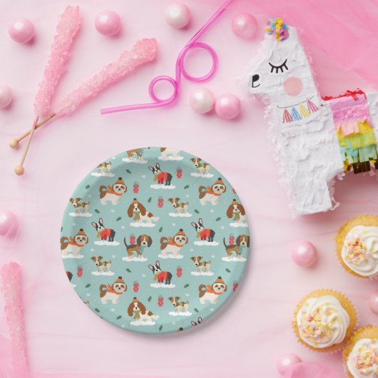 Kersthonden in Cosy Scarves Patroon Papieren Bordje (Feest)