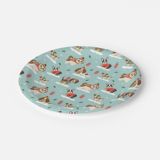 Kersthonden in Cosy Scarves Patroon Papieren Bordje (Gekanteld)