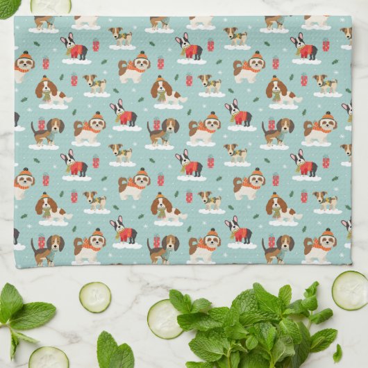 Kersthonden in Cosy Scarves Patroon Theedoek (Gevouwen)