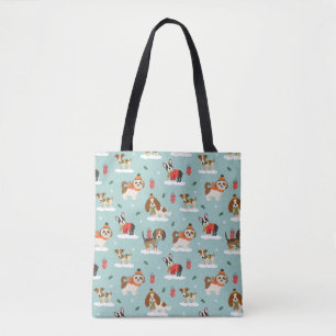 Kersthonden in Cosy Scarves Patroon Tote Bag
