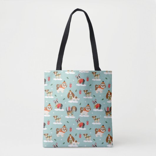 Kersthonden in Cosy Scarves Patroon Tote Bag (Voorkant)