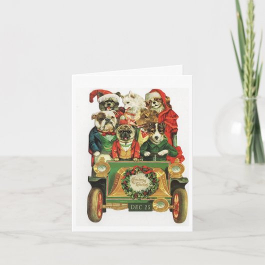 Kersthonden in de auto feestdagen kaart (Voorkant)