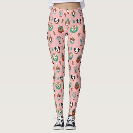 Kersthonden in Vakantie Accessoires Patroon Leggings (Voorkant)