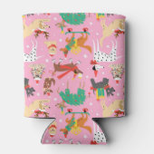 Kersthonden in vakantie outfits patroon blikjeskoeler (Achterkant)