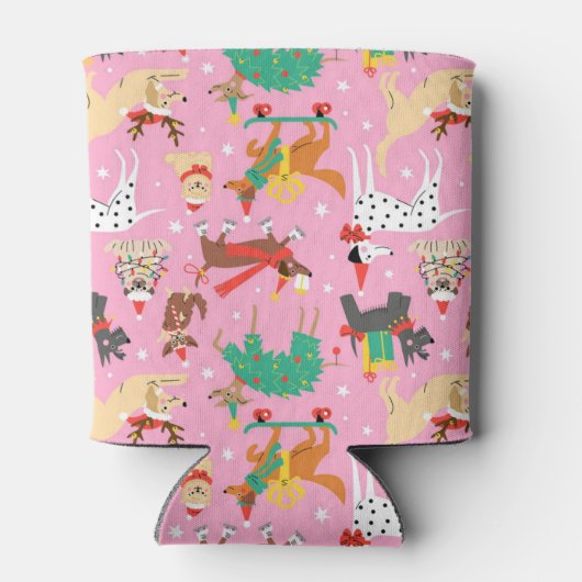 Kersthonden in vakantie outfits patroon blikjeskoeler (Achterkant)