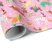 Kersthonden in vakantie outfits patroon cadeaupapier (Rol Hoek)