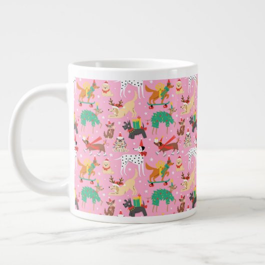 Kersthonden in vakantie outfits patroon grote koffiekop (Links)