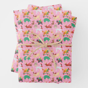Kersthonden in vakantie outfits patroon inpakpapier vel