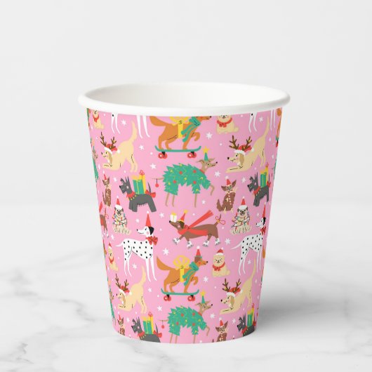 Kersthonden in vakantie outfits patroon papieren bekers (Voorkant)
