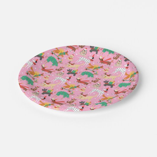 Kersthonden in vakantie outfits patroon papieren bordje (Gekanteld)