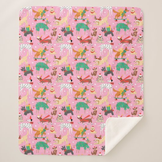 Kersthonden in vakantie outfits patroon sherpa deken (Voorkant)