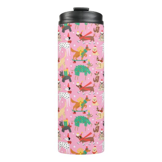 Kersthonden in vakantie outfits patroon thermosbeker (Voorkant)