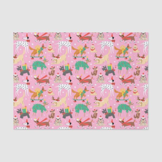 Kersthonden in vakantie outfits patroon tissuepapier (Voorkant)