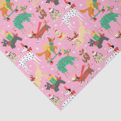 Kersthonden in vakantie outfits patroon tissuepapier (Detail)