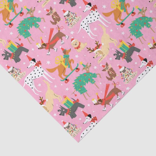 Kersthonden in vakantie outfits patroon tissuepapier (Detail)