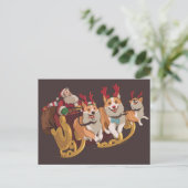 Kersthonden op een slee met de kerstman feestdagenkaart (Staand voorkant)