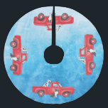 Kersthonden  Red Truck Kerstboom Rok<br><div class="desc">Viel het kerstseizoen met een  thema voor de rode vrachtwagen. Een kunstwerk van de waterverf met een retro rode vrachtwagen en een paar vriendelijke honden die allemaal op de feestdagen zijn gericht.</div>