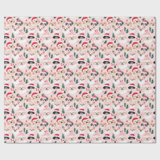 Kersthonden Roze Cadeaupapier (Vlak)