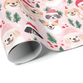 Kersthonden Roze Cadeaupapier (Rol Hoek)