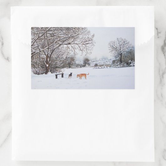Kersthonden Sfeervol landschap Sneeuwscène Rechthoekige Sticker (Tas)