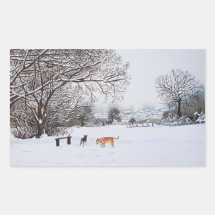 Kersthonden Sfeervol landschap Sneeuwscène Rechthoekige Sticker